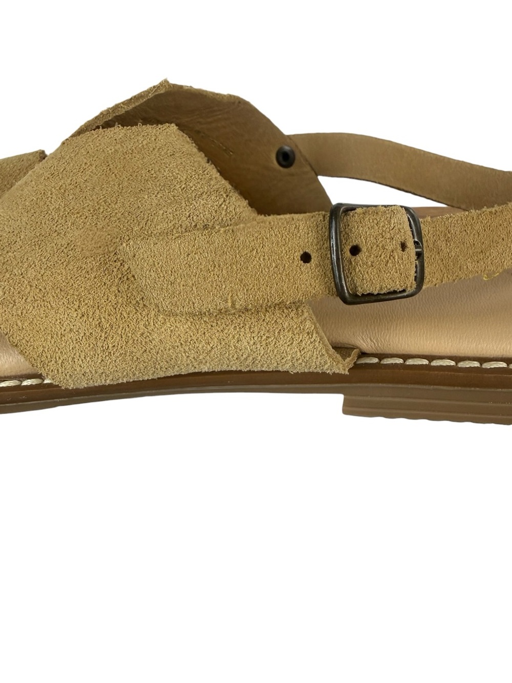 Avellini Italy Tan Suede Slingback Flat Sandals Leather Buckle Size 9.5 - Picture 11 of 12